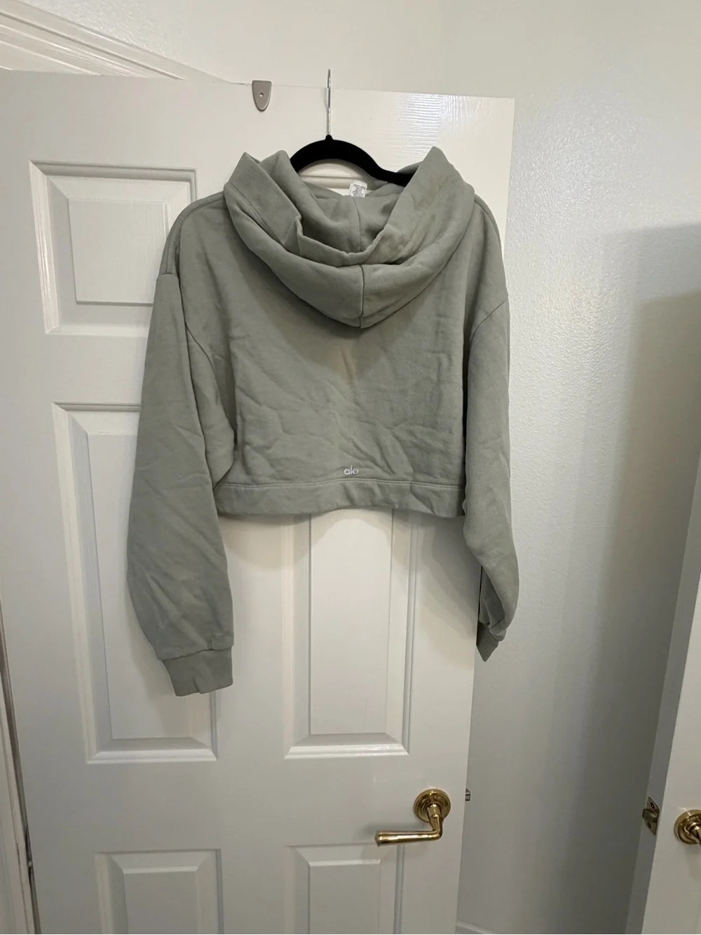 ALO Yoga Cropped Hooded Sweatshirt in Sage Green
